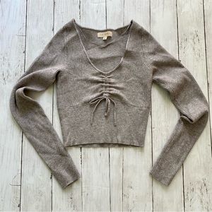 Women’s Cropped Brown Soft Lightweight V Neck Long Sleeve Sweater Top NWOT Sz S
